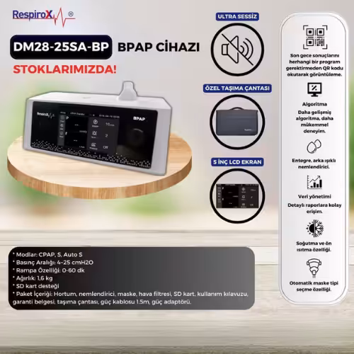 Respirox DM28 25SA BP BPAP Cihazı + Maske + Nemlendirici