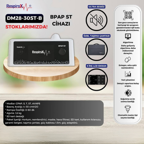 Respirox DM28 30ST B BPAP ST Cihazı + Maske + Nemlendirici