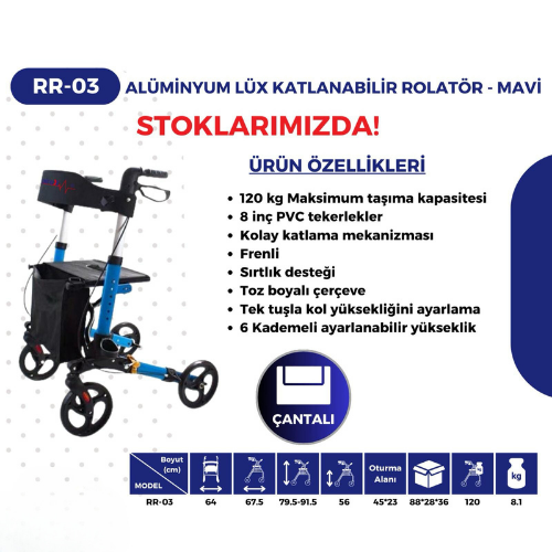 Respirox Rr 03 4 Tekerli Rollatör Sırtlıklı (8 İnç Teker)
