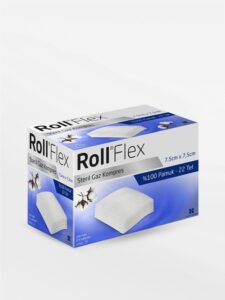 RollFlex Steril Gaz Kompres 7.5cm x 7.5cm 100 Pamuklu 100 Adet