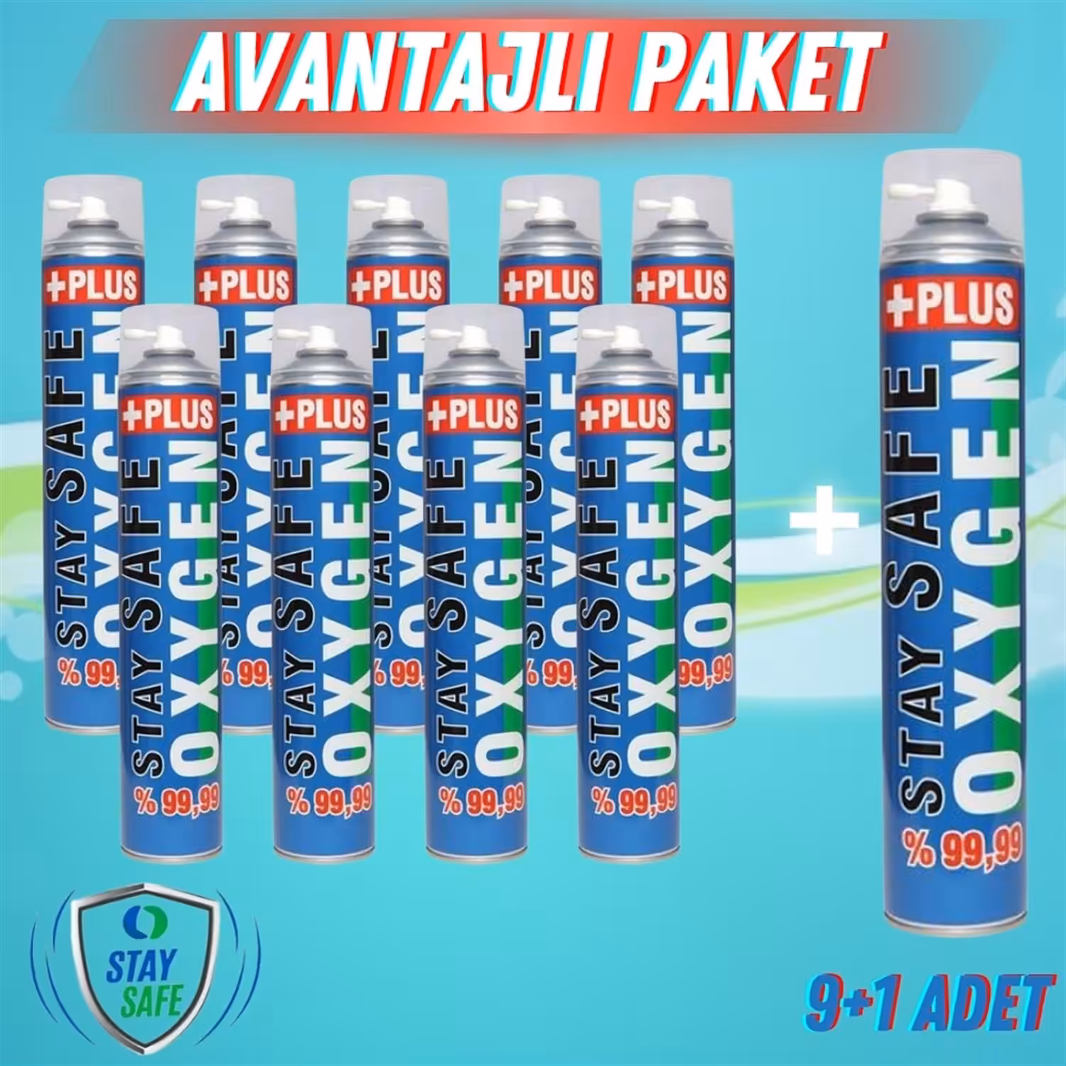 Stay Safe Plus Taşınabilir Oksijen Tüpü 10 Adet