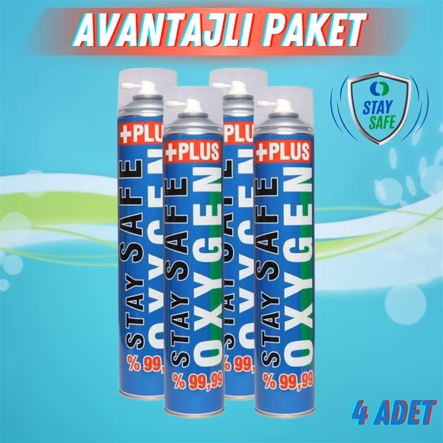 Stay Safe Plus Taşınabilir Oksijen Tüpü 4 Adet